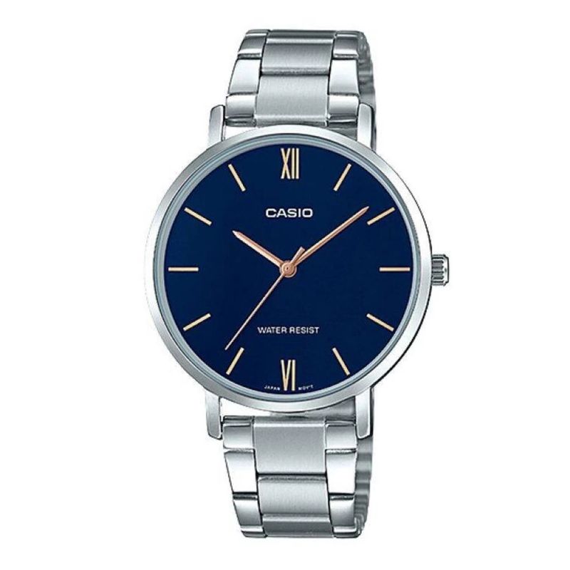 Casio Womens Silver Stainless Steel Analog Watch With Blue Dial